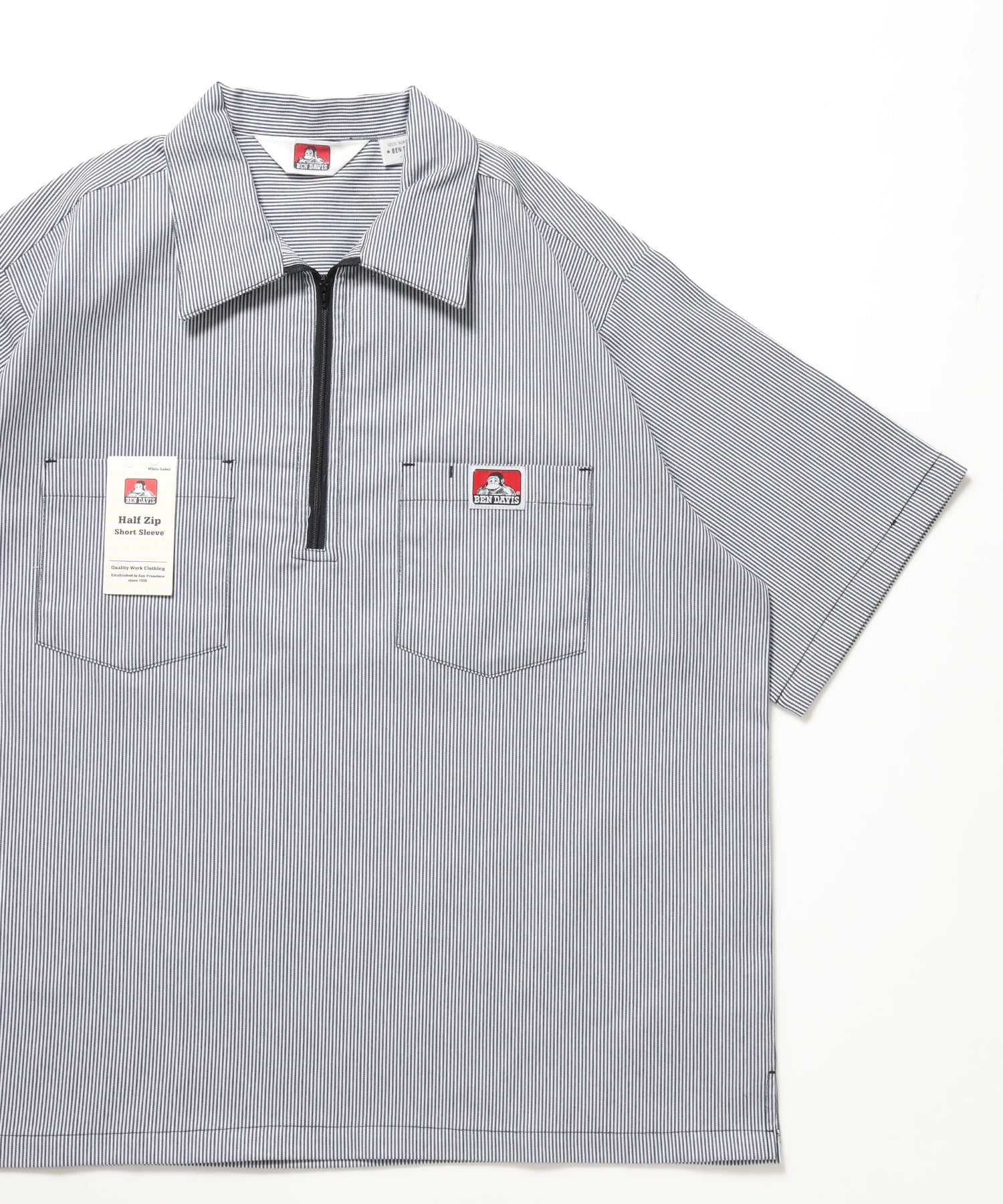 1/2ZIP S/S SHIRT / ハーフジップ シャツ 半袖 クルーネック ワンポイント ピス ワンポイント 【セットアップ着用可能】 ブルー