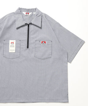 【BEN DAVIS(ベンデイビス)】1/2ZIP S/S SHIRT / ハーフジップ シャツ 半袖 クルーネック ワンポイント ピス ワンポイント 【セットアップ着用可能】 ブルー