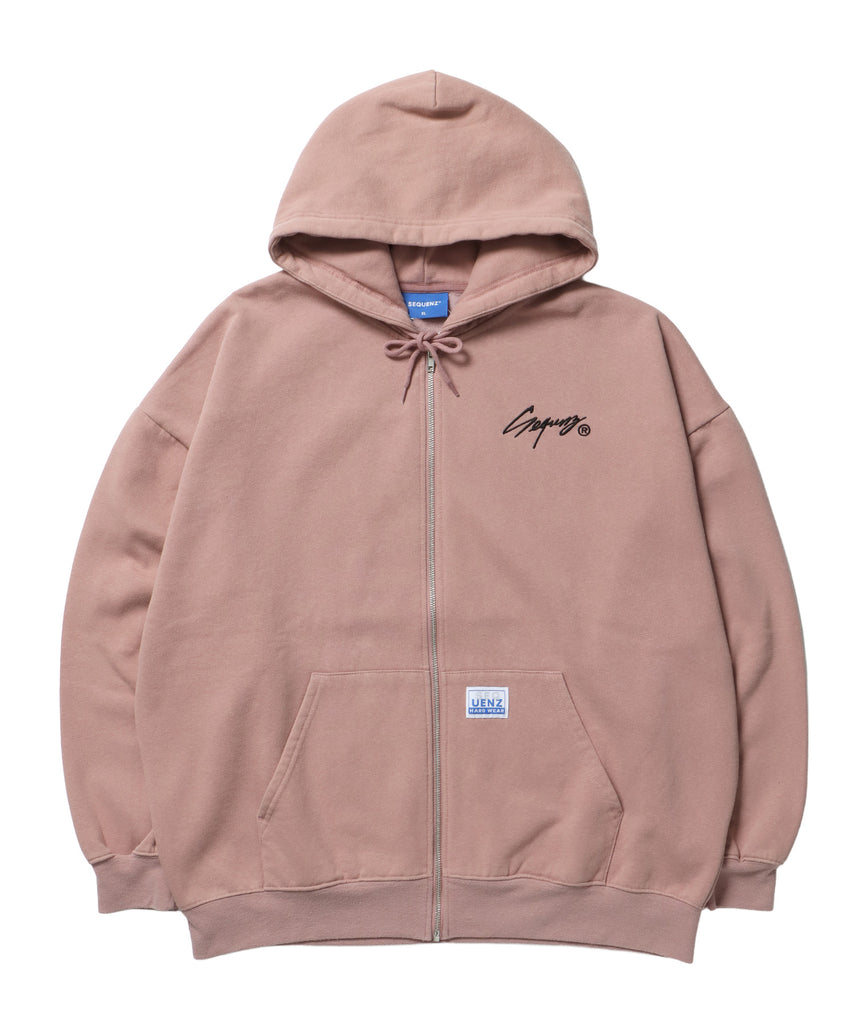 WORK AGING ZIP P/K / 古着風 シンプル ロゴ ワンポイント フルジップ パーカー ピンク