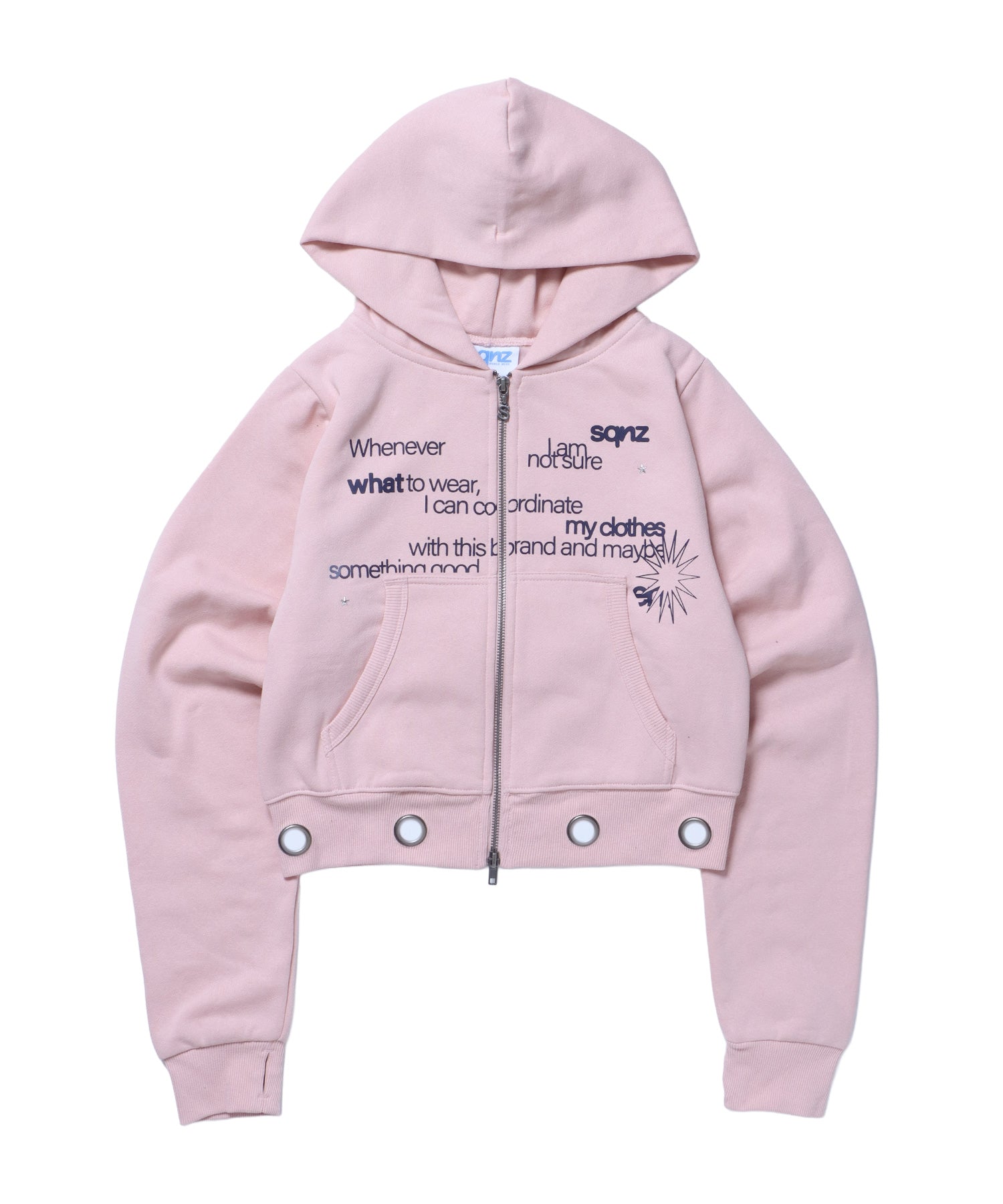 sqnz eyelet fit zip pk / レディース ジップパーカー フーディ ハトメ スタッズ ダフルジップ 裏起毛≪SET UP着用可能≫ ピンク
