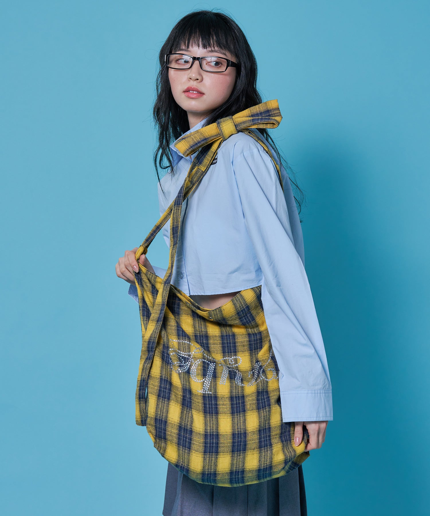 ≪予約商品≫sqnz favorite kira-kira totebag / ラインストーン バック チェック柄 2way ユニセックス イエロー