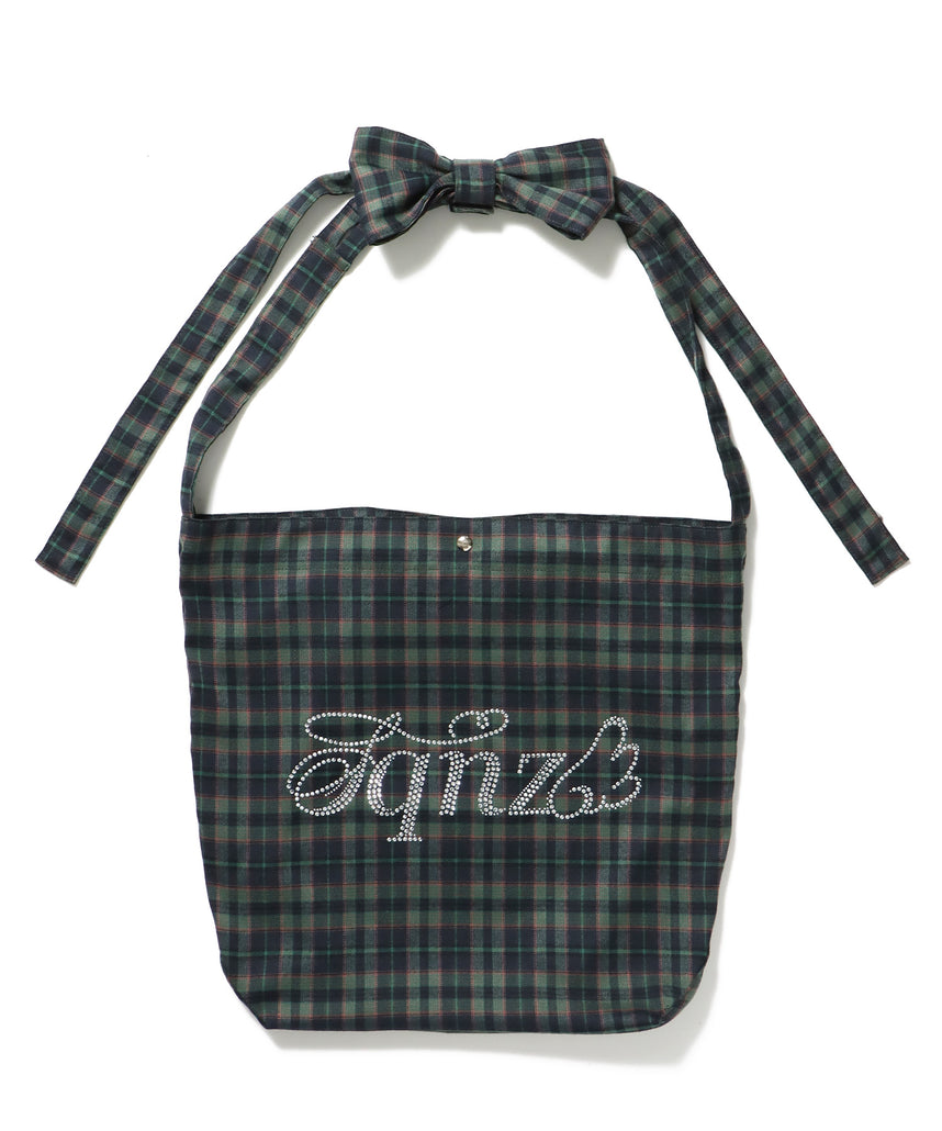≪予約商品≫sqnz favorite kira-kira totebag / ラインストーン バック チェック柄 2way ユニセックス グリーン