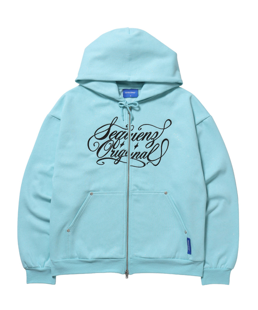 グリッター裏起毛ジップパーカー / SQNZ LOGO GLITTER ZIP P/K ターコイズ