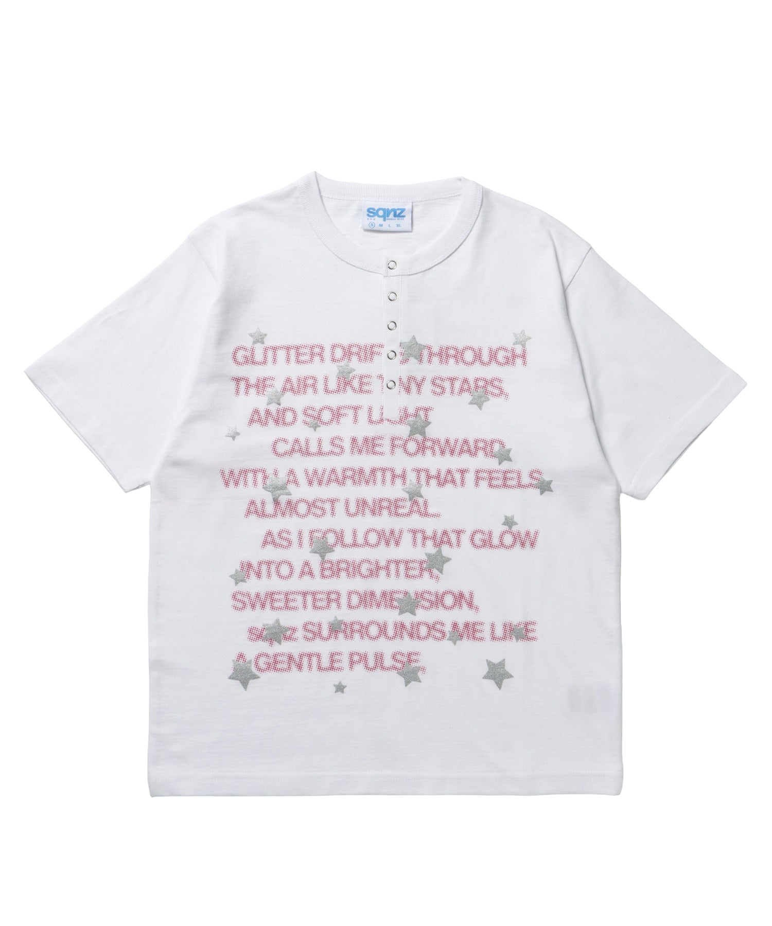 ≪予約商品≫sqnz silver star henlry tee / 半袖 ヘンリーネック Tシャツ シルバープリント 短丈 ホワイト