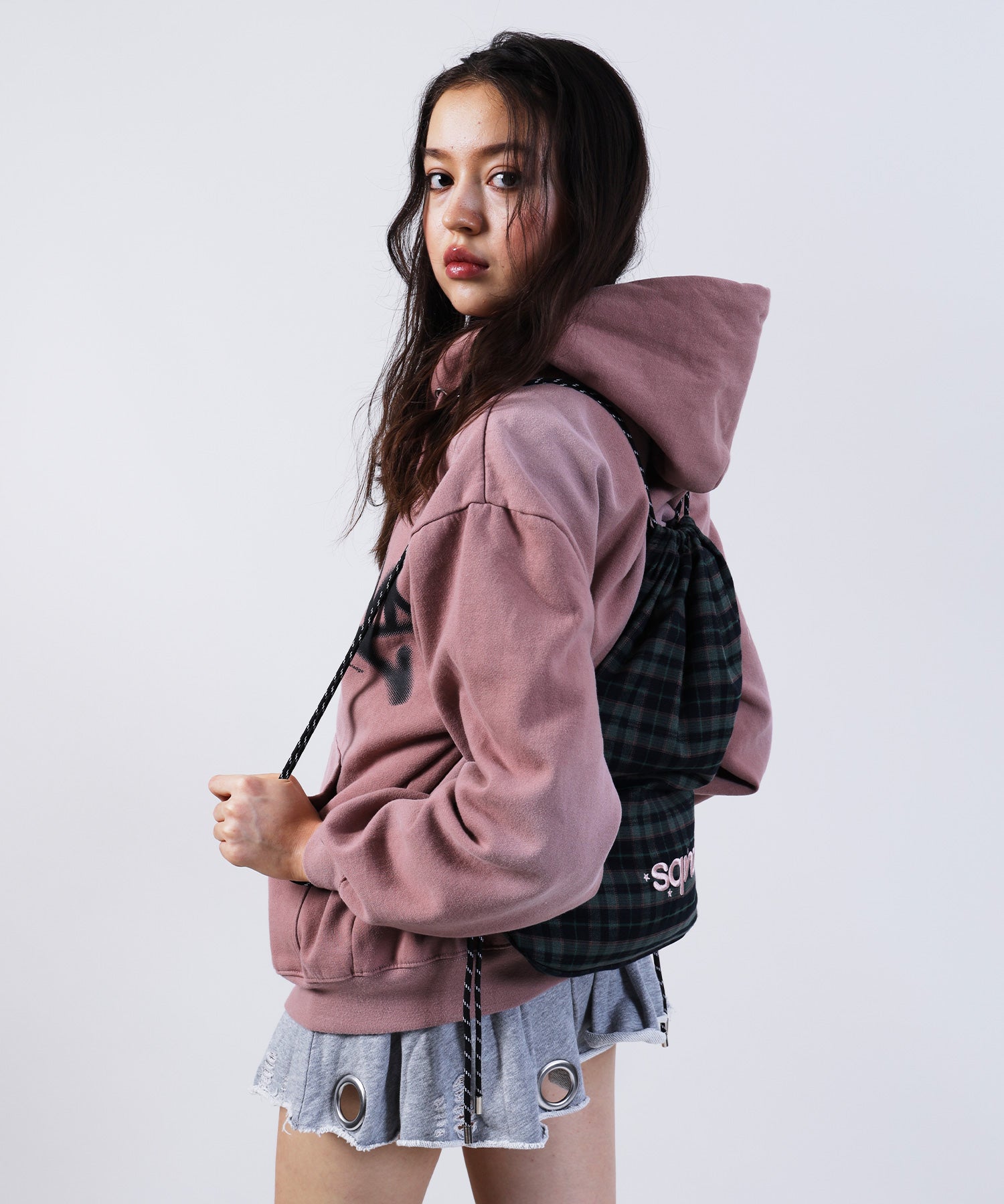 sqnz dairy 2way knapsack / ナップサック バック 2WAY ブランドロゴ チェック ストライプ ダークグリーン