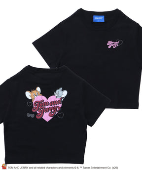 TJ HEART BABE TEE / レディース トムとジェリー Tシャツ 半袖 クルーネック プリント ラインストーン ピチT ちびT ブラック