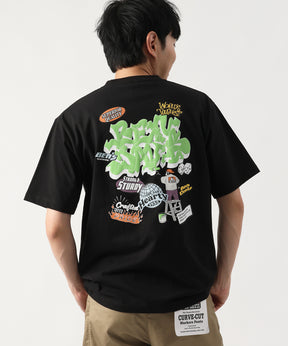 OVERLAP TEE NV / オーバーサイズ 半袖 ワンポイント プリント クルーネック ブラック