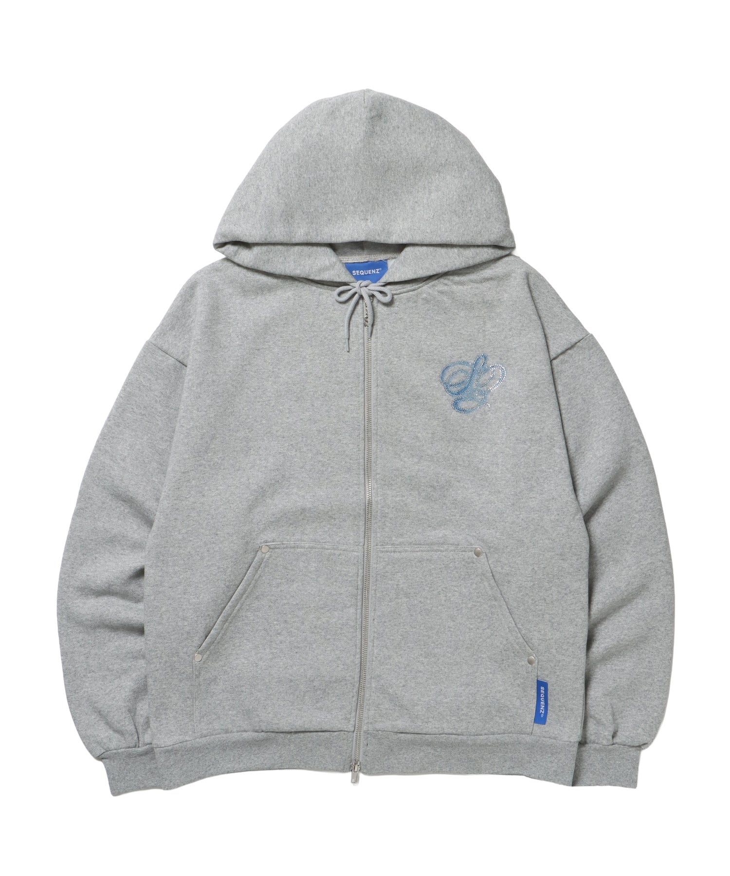 CROSS RHINE STONE ZIP P/K / パーカー ジップパーカー ラインストーン クロスデザイン 裏起毛 ダブルジップ 短丈 【セットアップ】 グレー