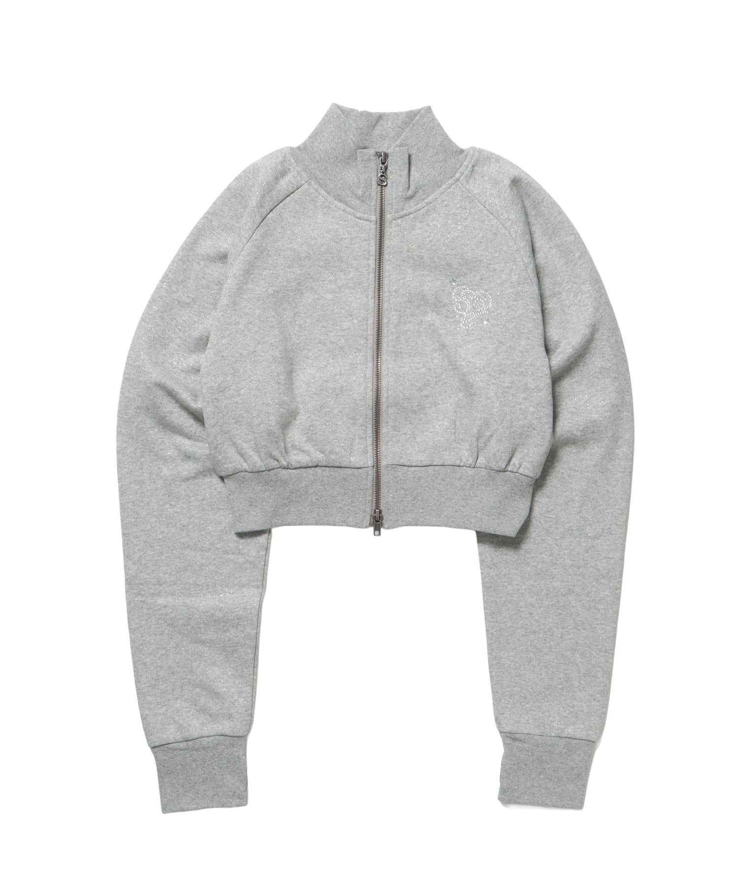 sqnz glitter zip top / グリッター ダブルジップ ジップスウェット 裏起毛 ラインストーン 【セットアップ着用可能】 グレー
