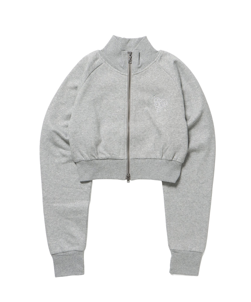 sqnz glitter zip top / グリッター ダブルジップ ジップスウェット 裏起毛 ラインストーン 【セットアップ着用可能】 グレー