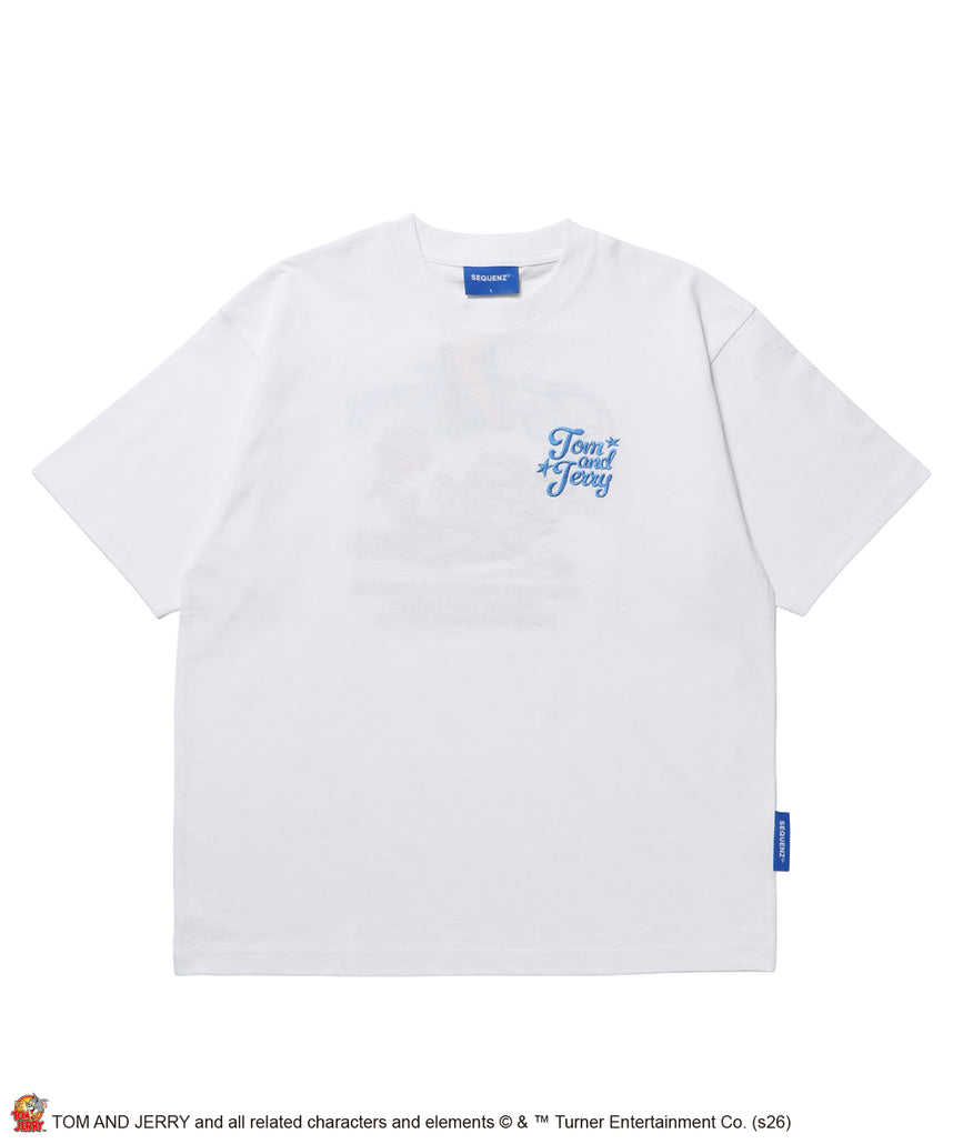 TJ SWIMMING EMB. TEE / トムとジェリー 半袖 クルーネック 刺繍 ワンポイント ユニセックス オーバーサイズ レイヤード ホワイト