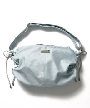 ※WEB限定 / フェイクレザー フェイクスエード メタルプレート 雑貨 バック / シャーリングショルダーバック / sqnz shirring bagライトブルー