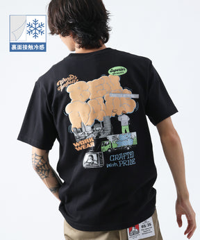 OVERLAP COOL TEE / Tシャツ 接触冷感 半袖 クルーネック ワンポイント 刺繍 ワンポイント ブラック