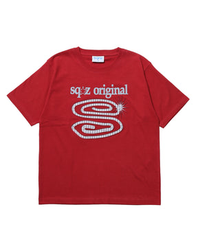 ≪予約商品≫sqnz guru-guru patchwork tee / ユニセックス 半袖 Tシャツ クルーネック プリント ワッペン チェック レッド