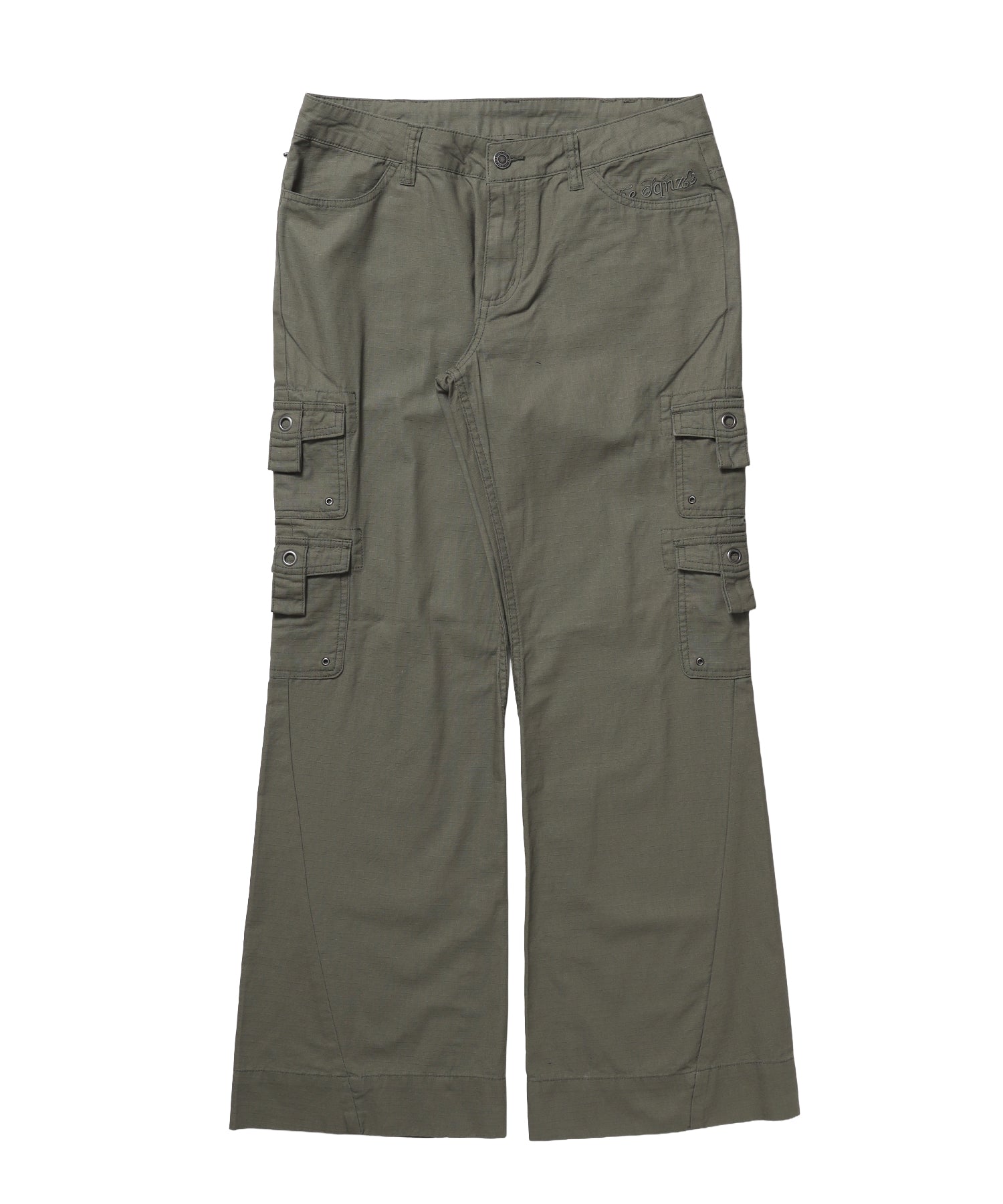 ※WEB限定 / レディースフレアカーゴパンツ / sqnz eyelet low-rise pants カーキ