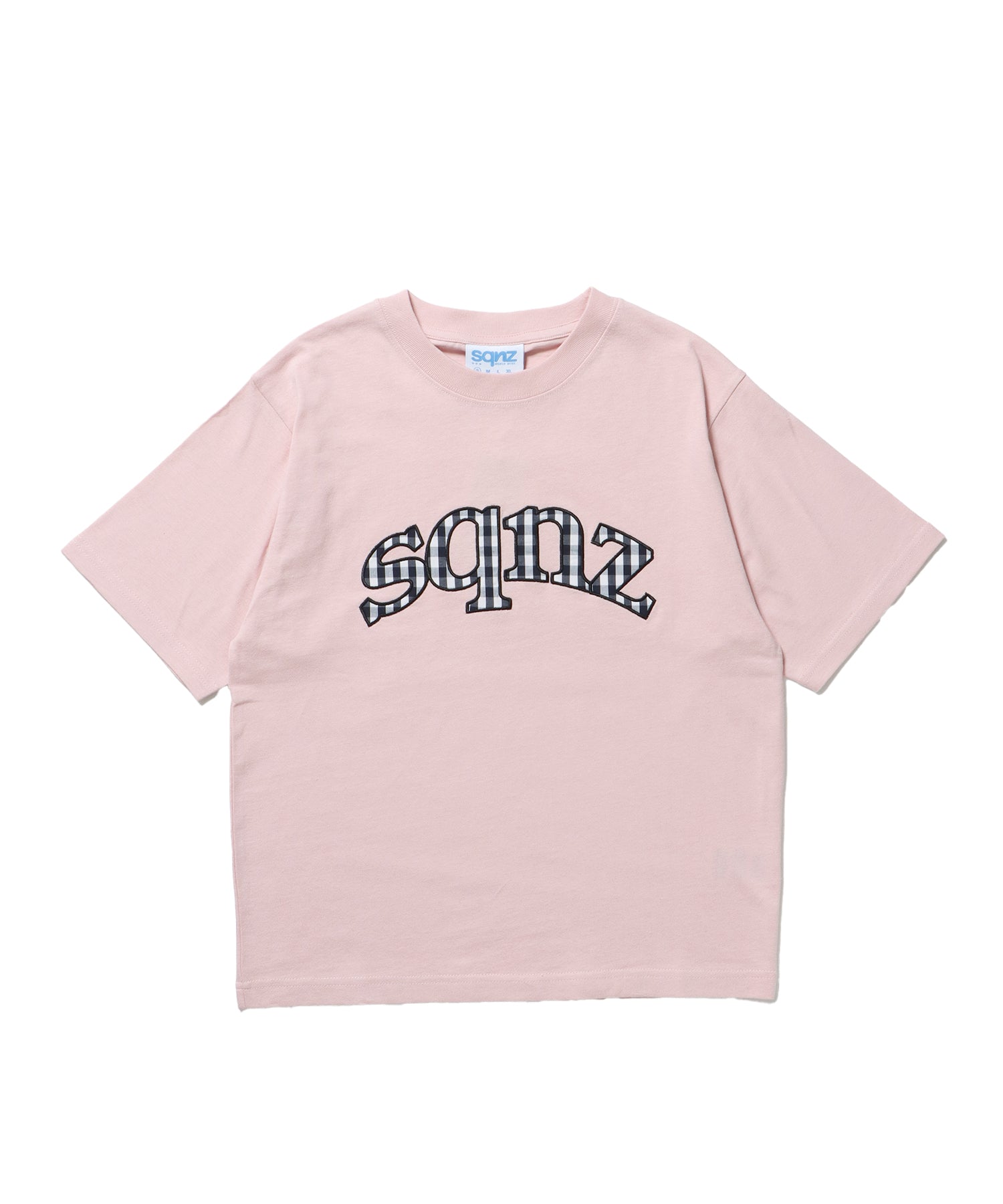 sqnz gingham applique tee / Tシャツ 半袖 クルーネック ワッペン チェック ライトピンク