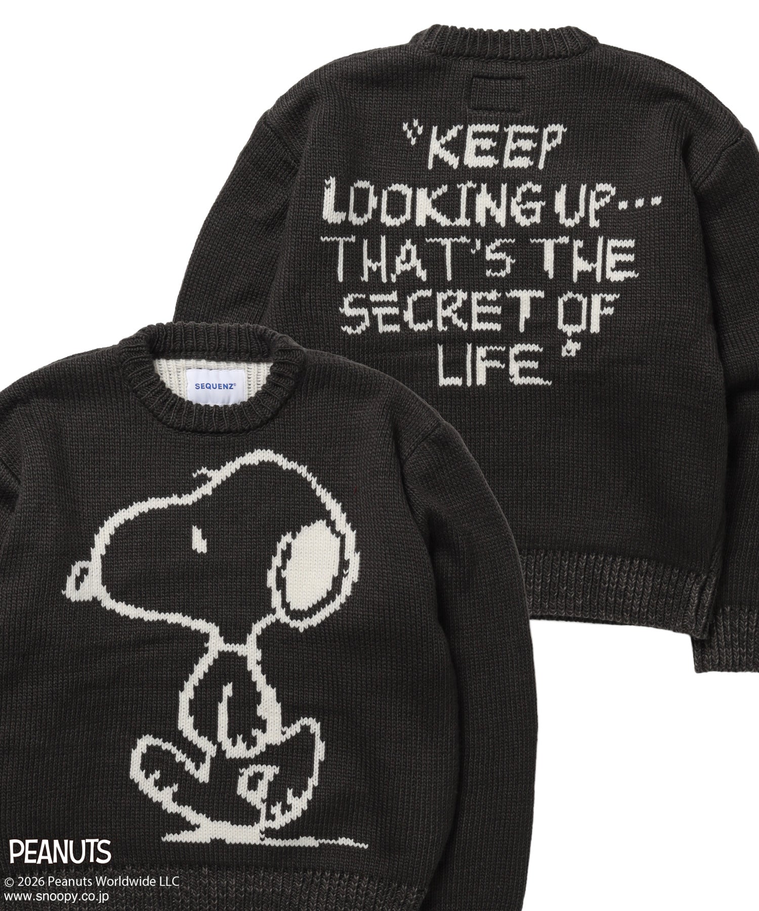 TP SNOOPY CHUNKY KNIT / スヌーピー メッセージプリント チャンキーニット チャコール