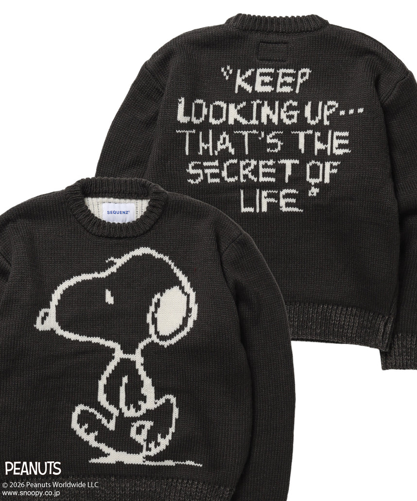 TP SNOOPY CHUNKY KNIT / スヌーピー メッセージプリント チャンキーニット チャコール