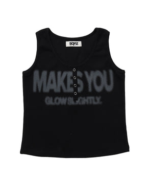 ≪予約商品≫sqnz blur logo henley tank top / レディース ヘンリーネック タンクトップ テレコ生地 プリント ブラック