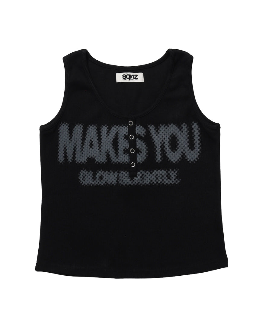 ※WEB限定 / レディースヘンリーネックタンクトップ / sqnz blur logo henley tank top ブラック
