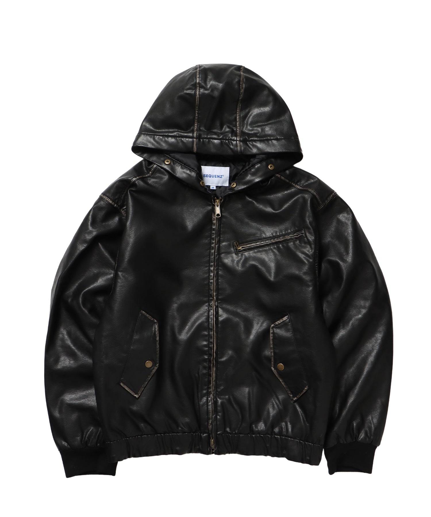 FUR PU HOODIE JKT / フェイクレザー ジャケット ファー 中綿 ダブルジップ フーディ ブラック