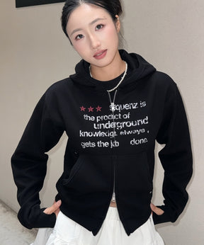 THERMAL LADIES ZIP UP LADIES / ワッフル レディース ジップパーカー サーマル ダブルジップ フーディ ブラック