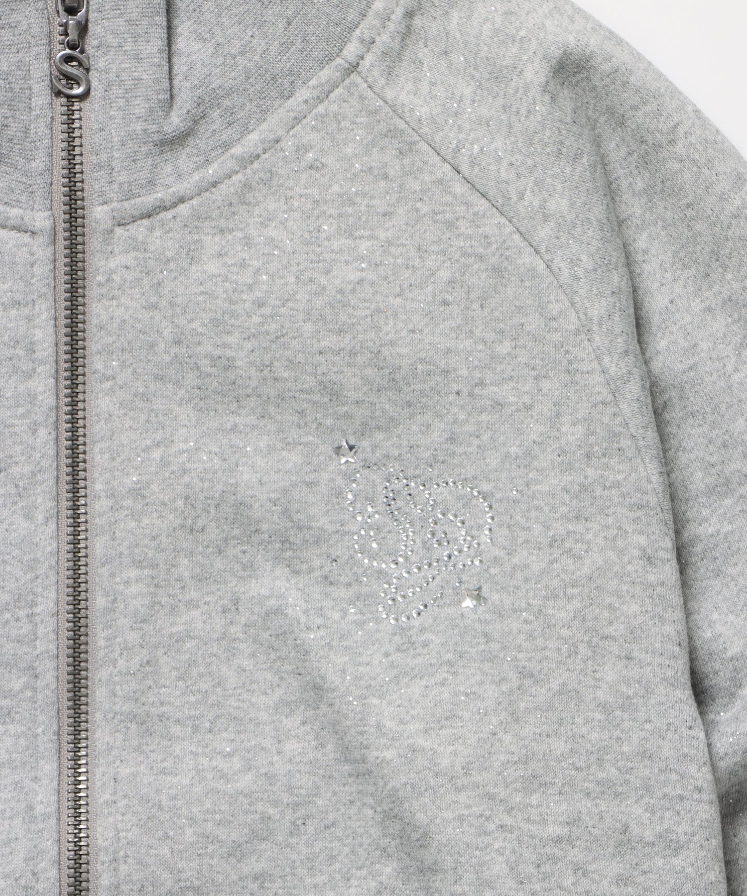 sqnz glitter zip top / グリッター ダブルジップ ジップスウェット 裏起毛 ラインストーン 【セットアップ着用可能】 グレー
