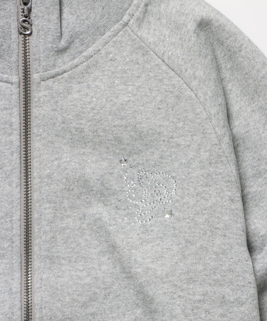 sqnz glitter zip top / グリッター ダブルジップ ジップスウェット 裏起毛 ラインストーン 【セットアップ着用可能】 グレー