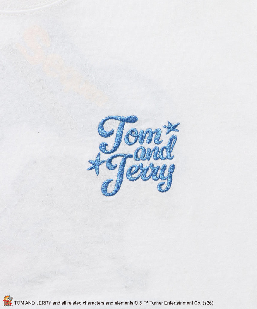 TJ SWIMMING EMB. TEE / トムとジェリー 半袖 クルーネック 刺繍 ワンポイント ユニセックス オーバーサイズ レイヤード ホワイト