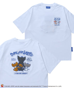 TJ BEST FRIENDS! EMB. TEE / トムとジェリー Tシャツ 半袖 クルーネック 刺繍 オーバーサイズ ホワイト