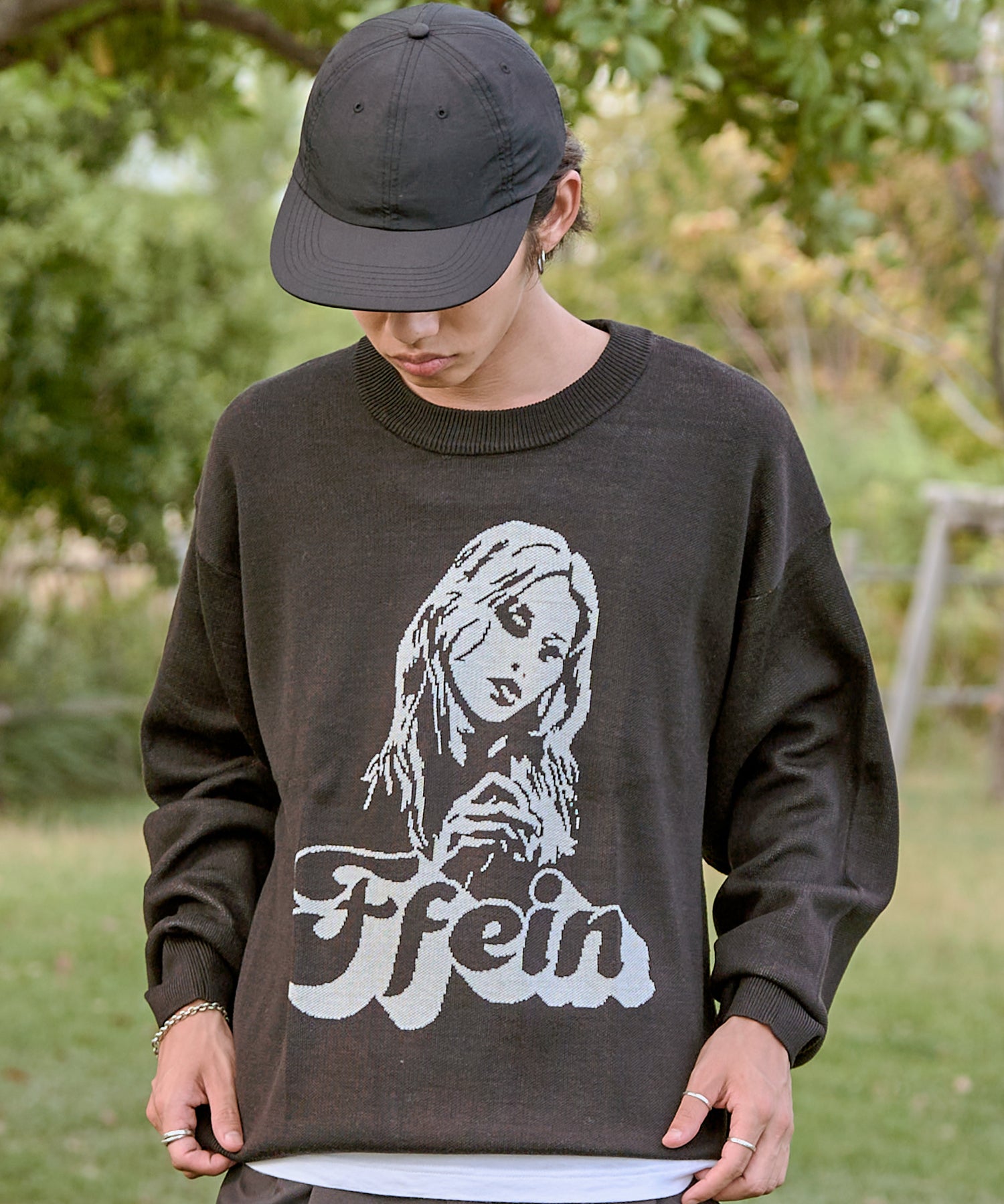 GIRL JQD C/N SPRING SWEATER / 女性 柄 ジャガード ニット ブラック