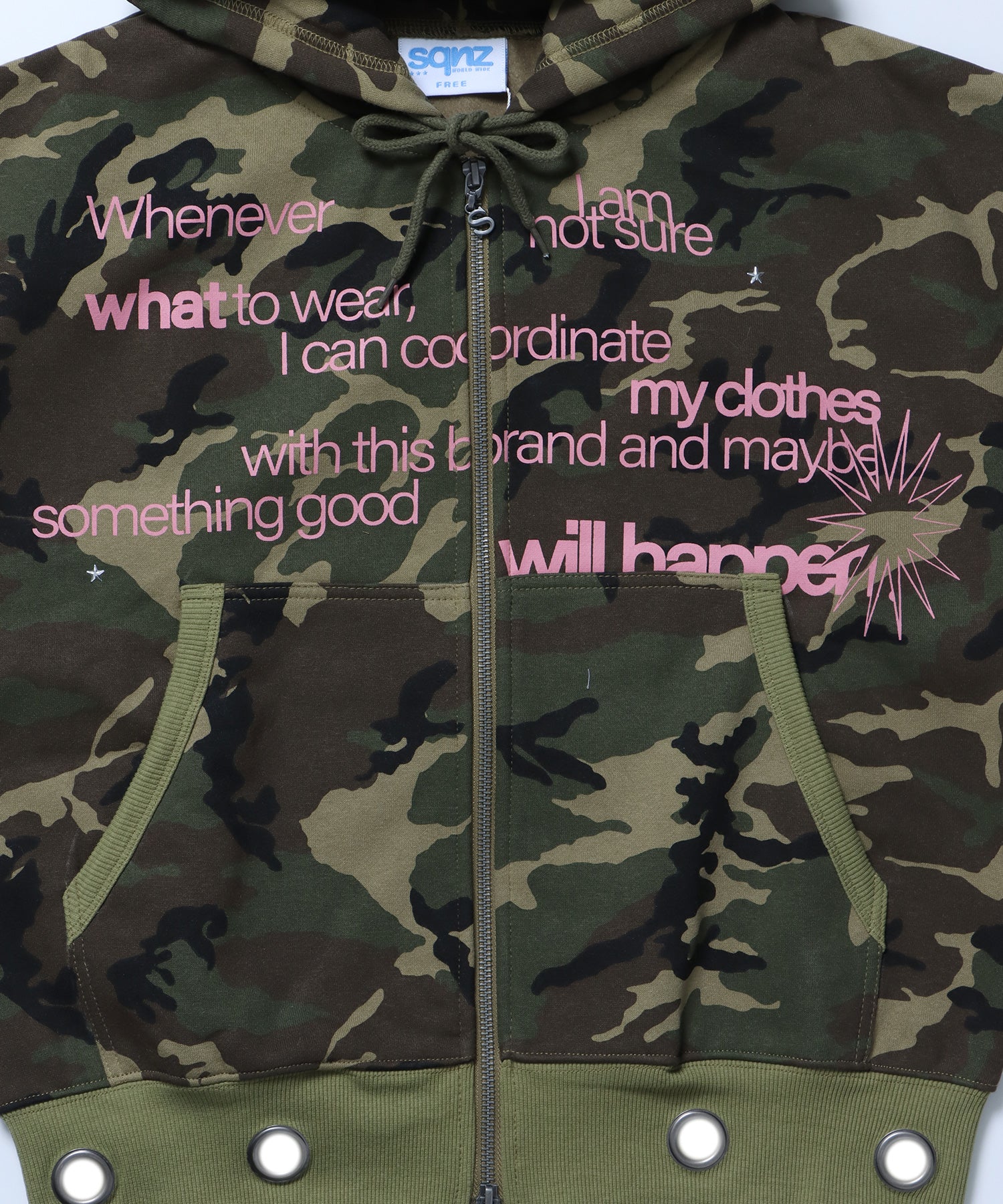 sqnz eyelet zip pk / ジップパーカー スタッズ フーディ ハトメ 裏起毛≪SET UP着用可能≫ 柄80