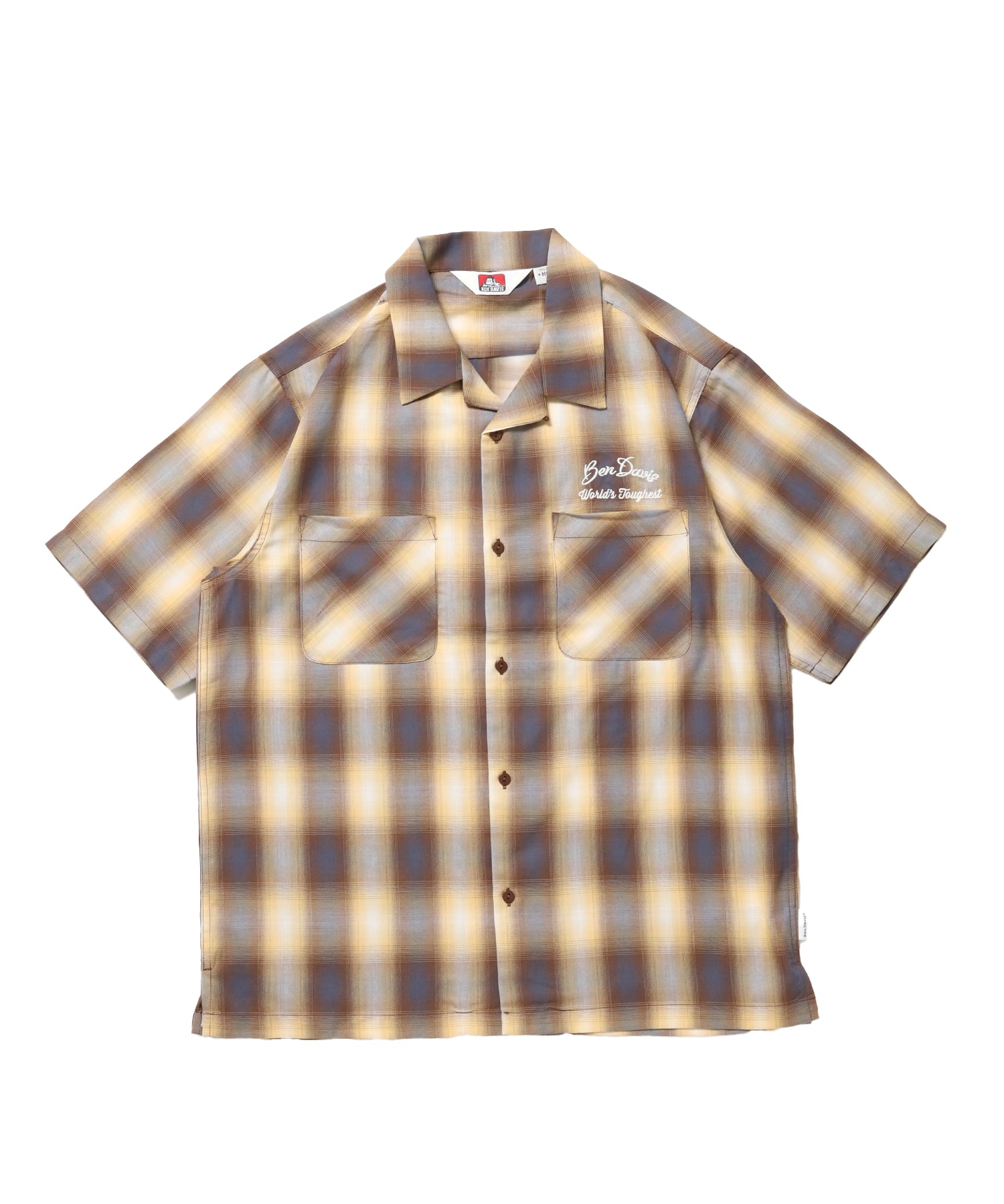 DRIVE EMB PLAID O/C SHIRT / 半袖 シャツ オープンカラー ヴィンテージライク オンブレチェック ブラウン