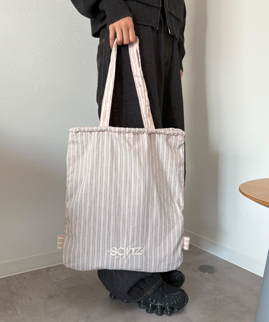 sqnz dairy 2way knapsack / ナップサック トートバック 2WAY チェック ストライプ ライトピンク