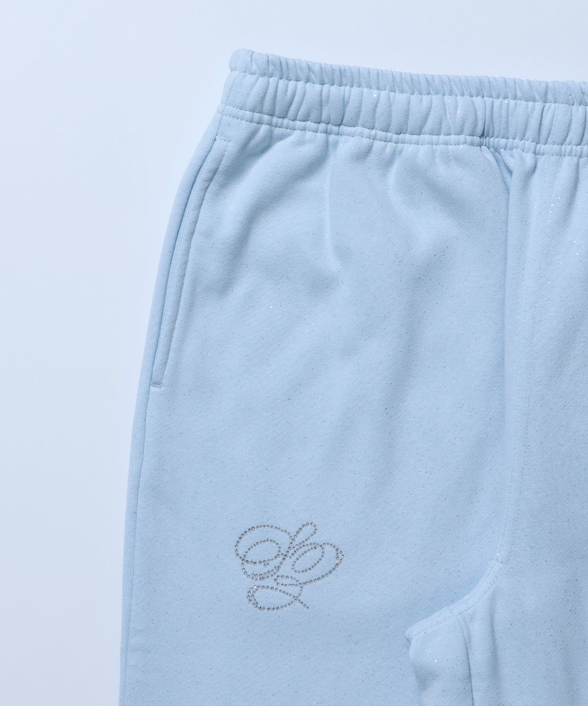 SQNZ GLITTER SWEAT PANTS / グリッター ラインストーン スウェットパンツ ドローコード 裏起毛 【セットアップ着用可】 スカイブルー