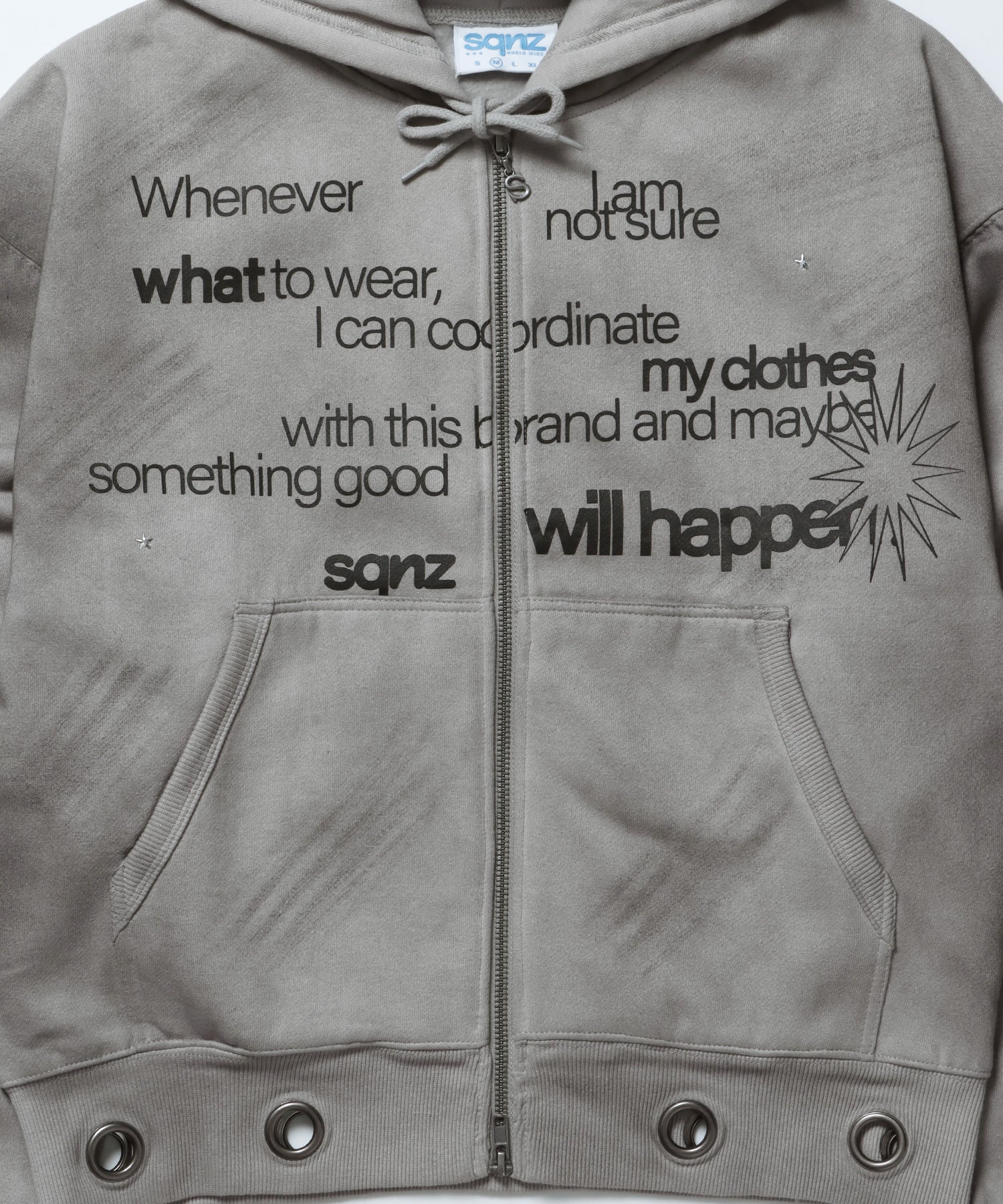 sqnz eyelet zip pk / ジップパーカー スタッズ フーディ ハトメ 裏起毛≪SET UP着用可能≫ ライトグレー