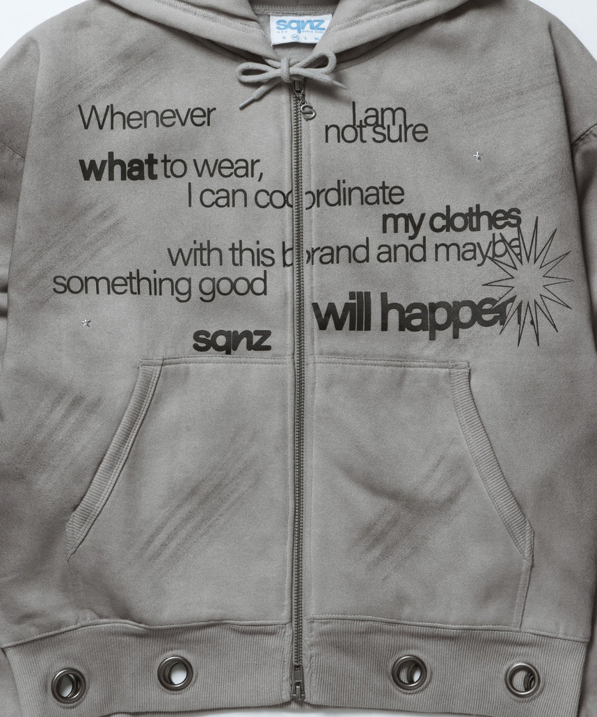 sqnz eyelet zip pk / ジップパーカー スタッズ フーディ ハトメ 裏起毛≪SET UP着用可能≫ ライトグレー