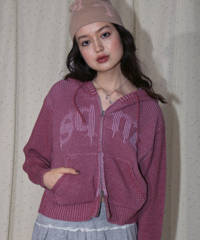 sqnz knit zip p/k / ニット ジップパーカー ダブルジップ フーディ ピンク