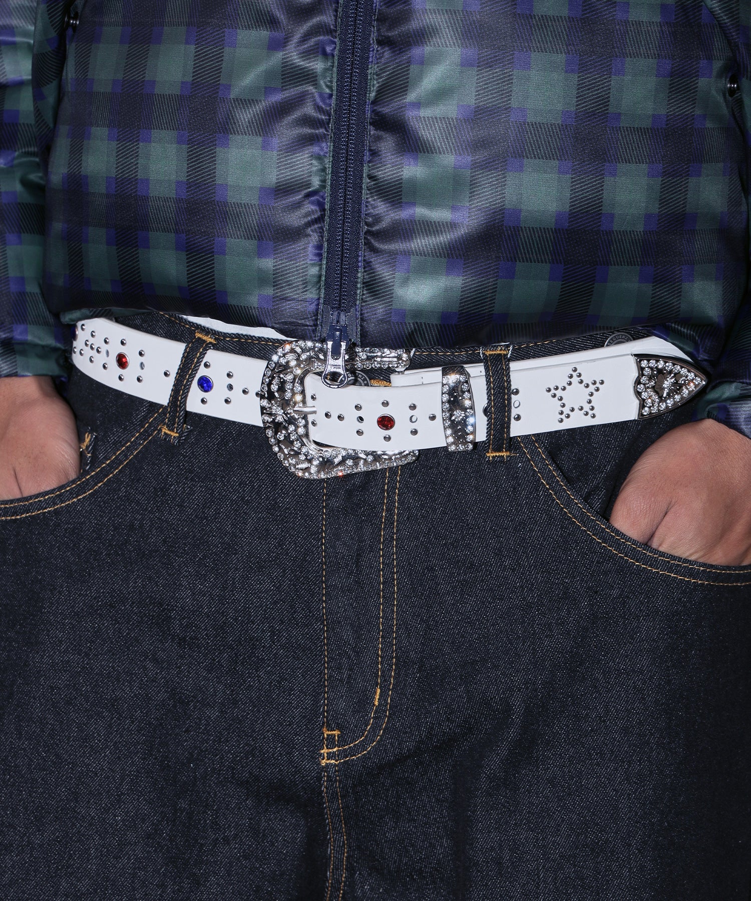 SEQUENZ RHINE STONE BELT MEN / ベルト スタッズ ストーン リアルツリー レオパード メンズ 雑貨 ホワイト