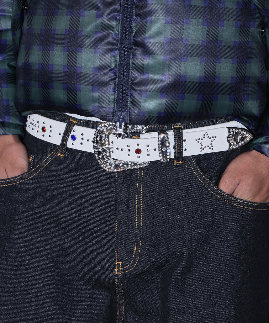SEQUENZ RHINE STONE BELT MEN / ベルト スタッズ ストーン リアルツリー レオパード メンズ 雑貨 ホワイト