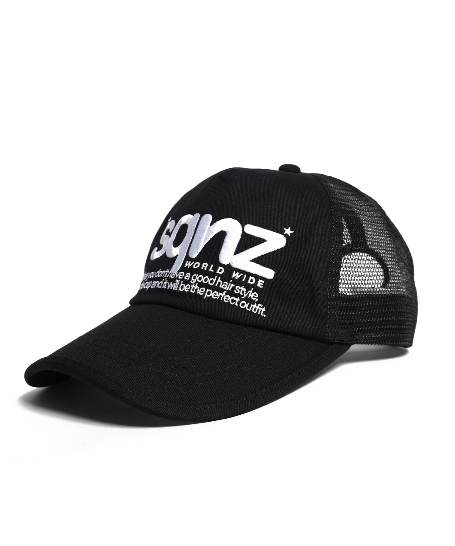 ※WEB限定 / 刺繍 / メッシュキャップ / sqnz mesh logo cap ブラック