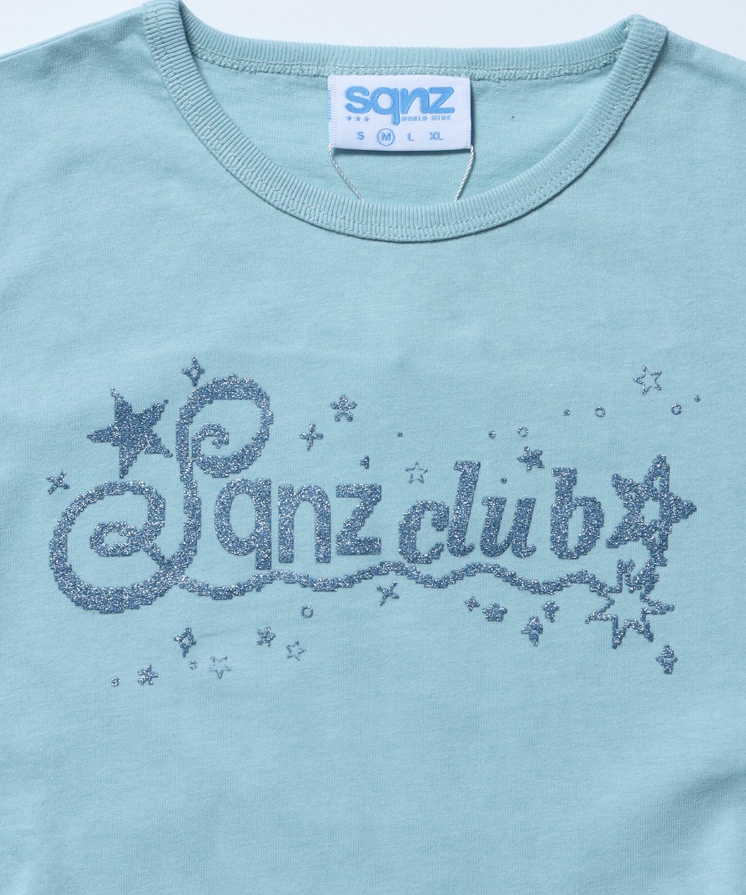 ※WEB限定 / レディースラメプリントTシャツ / sqnz side shearing glitter tee グリーン