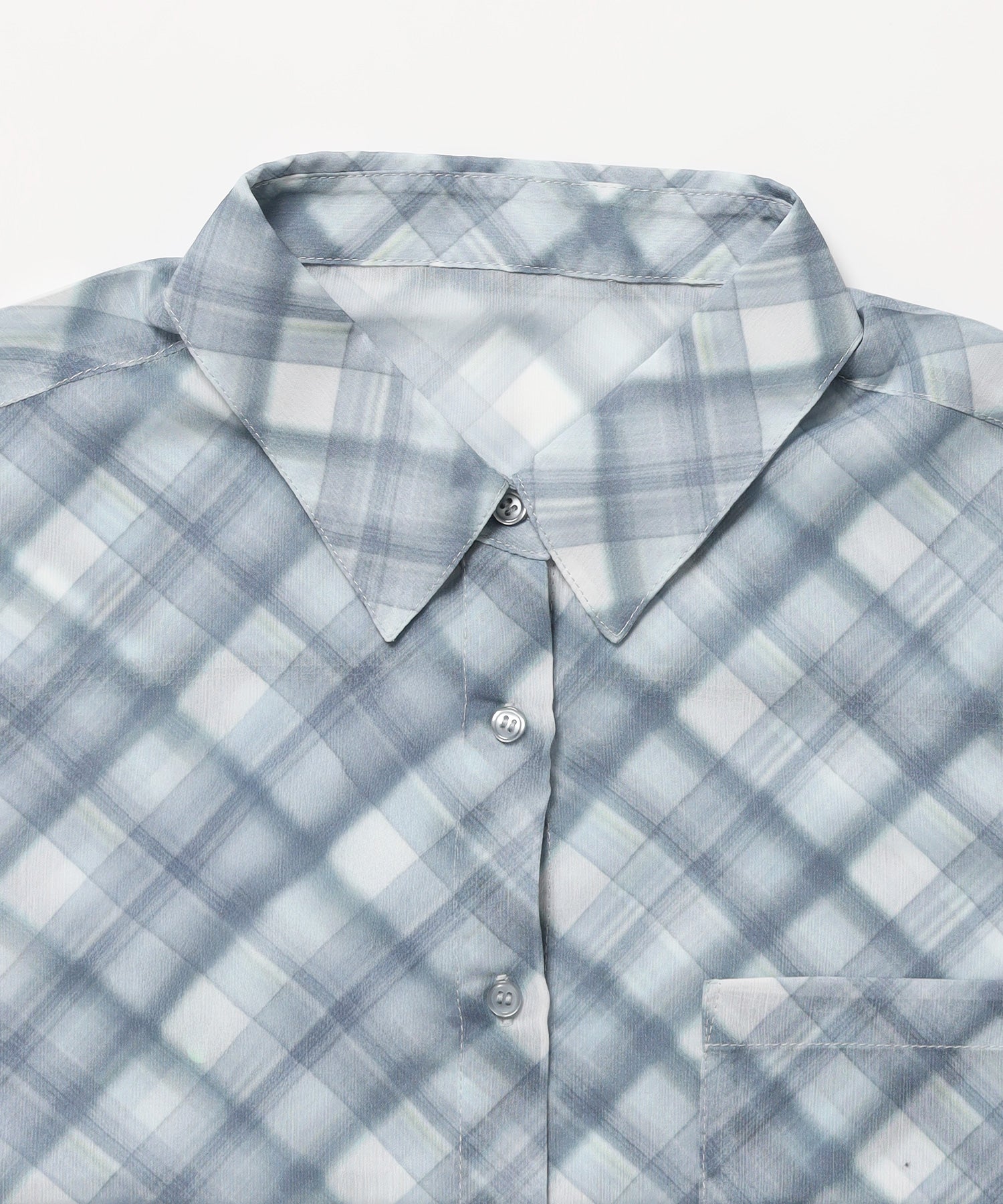 ※WEB限定 / レディースチェック半袖シャツ / sqnz sheer check shirts ブルーグレー
