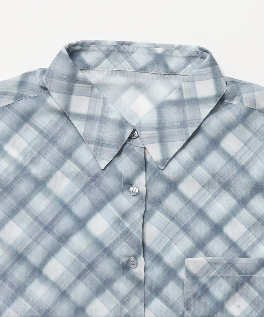 ※WEB限定 / レディースチェック半袖シャツ / sqnz sheer check shirts ブルーグレー