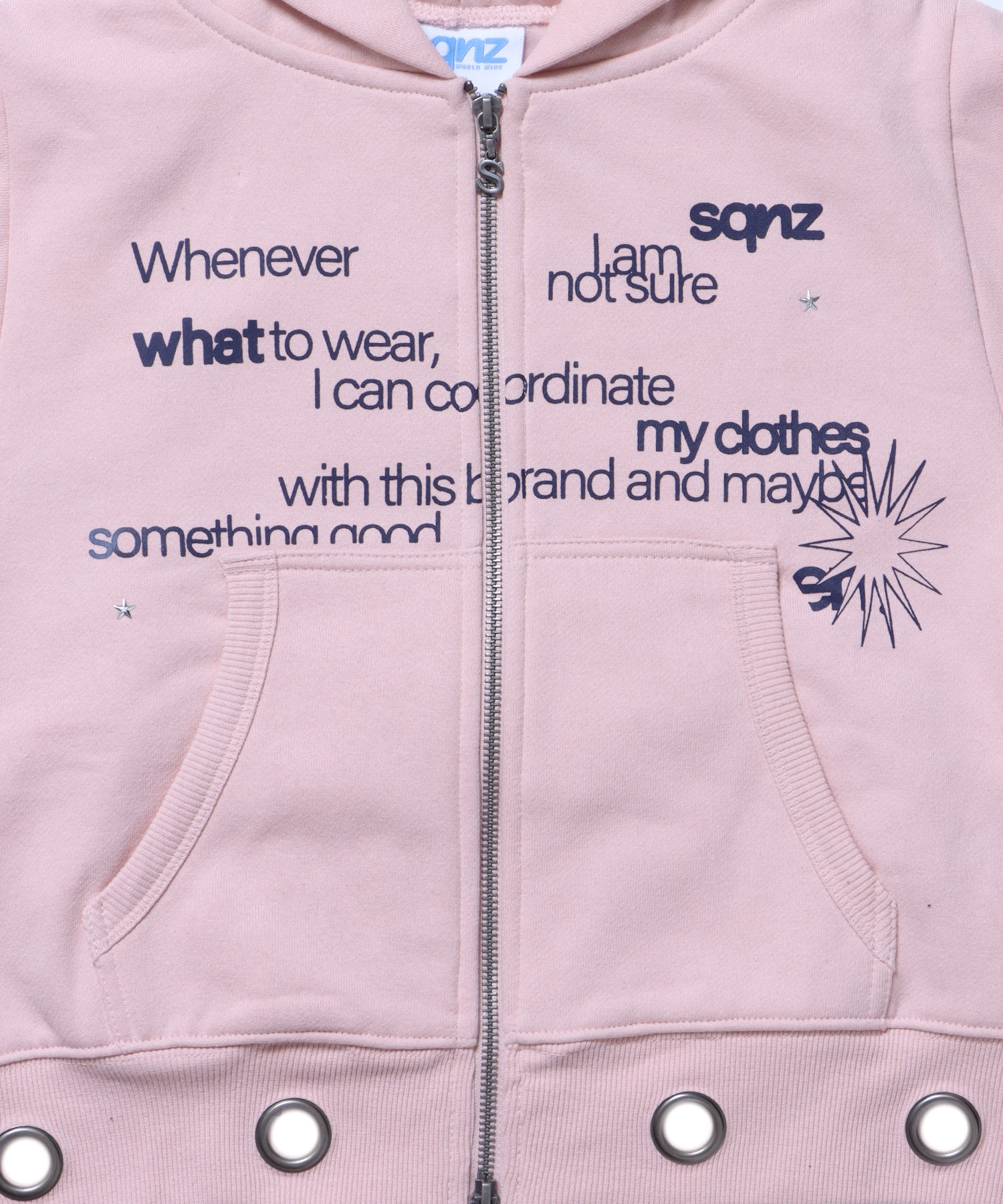sqnz eyelet fit zip pk / レディース ジップパーカー フーディ ハトメ スタッズ ダフルジップ 裏起毛≪SET UP着用可能≫ ピンク