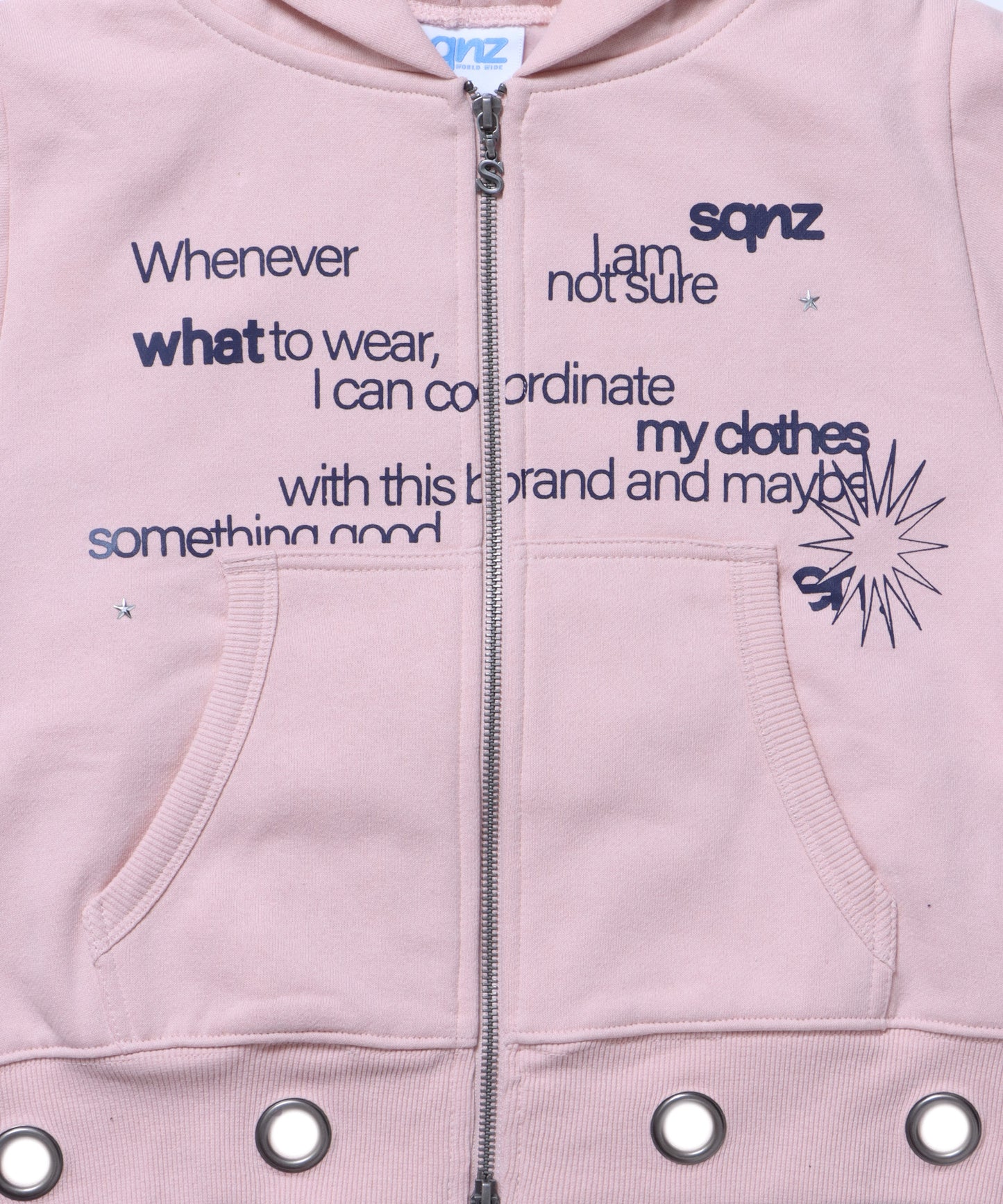 sqnz eyelet fit zip pk / レディース ジップパーカー フーディ ハトメ スタッズ ダフルジップ 裏起毛≪SET UP着用可能≫ ピンク