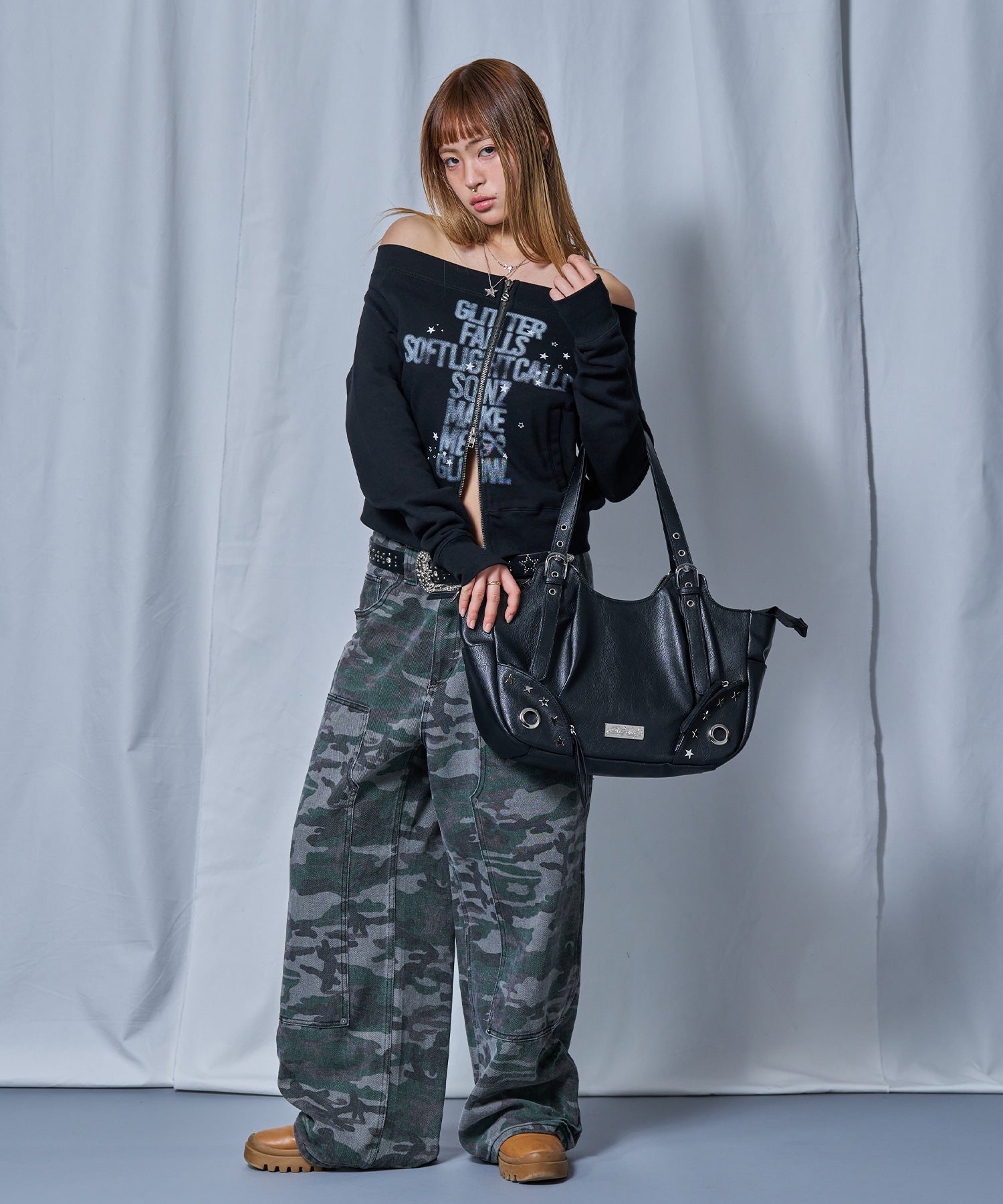 ※WEB限定 / スタースタッズ&ハトメハンドバッグ / sqnz star eyelet bag ブラック