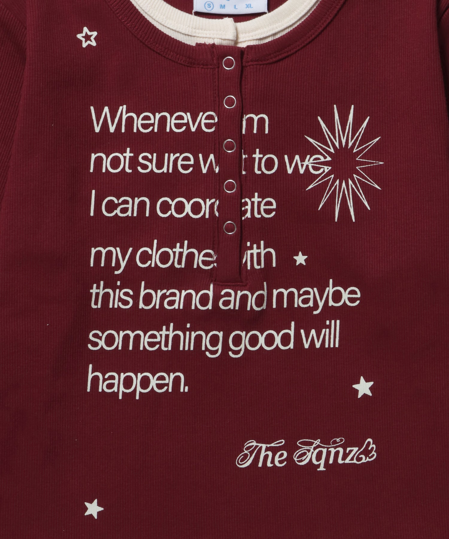 sqnz fake layered henley star l/s tee / 長袖 プリント ヘンリー フェイクレイヤード ツートーン バーガンディー