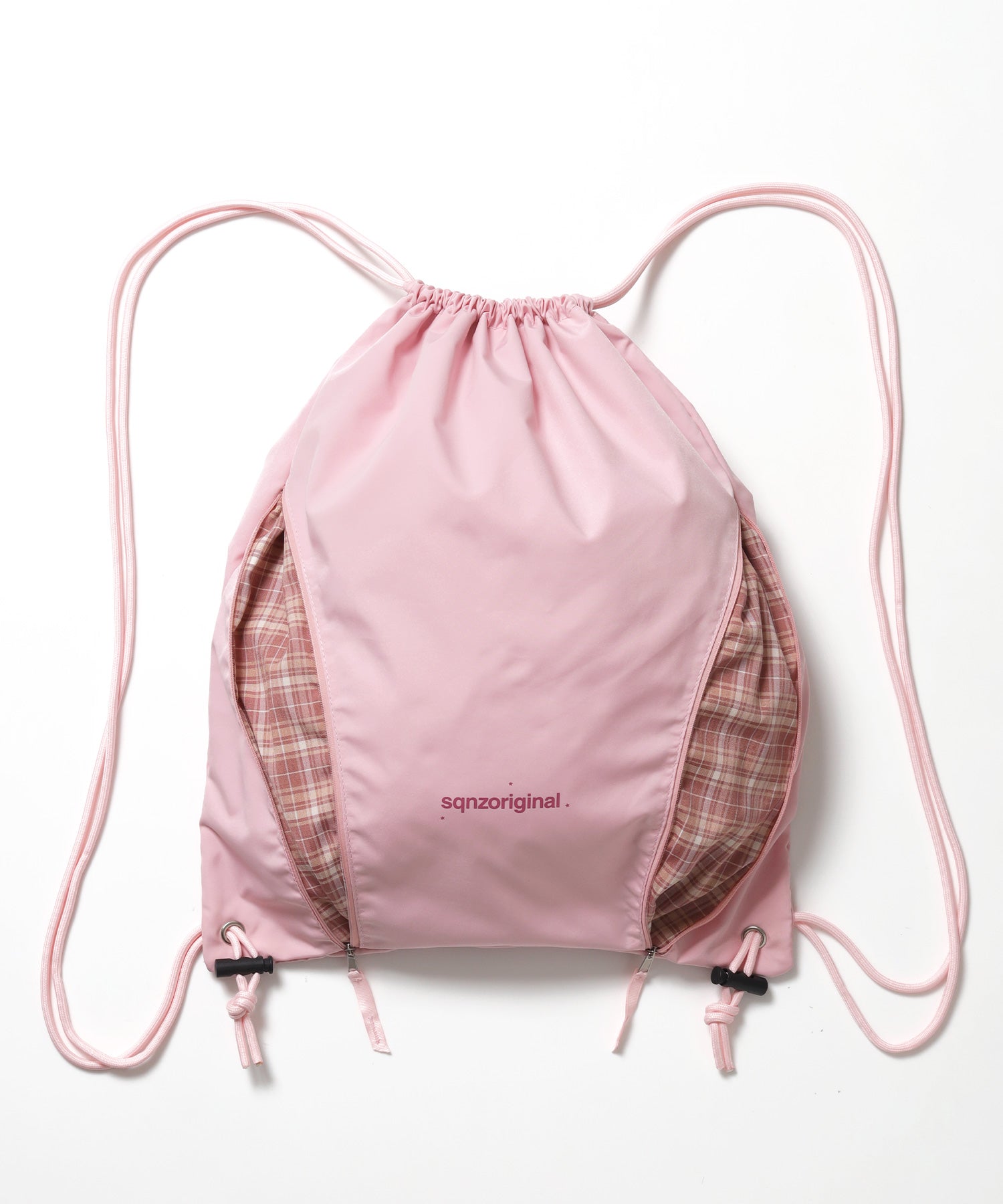 ※WEB限定 / 2WAY仕様 /チェックジップナップサック /sqnz zip knapsack ライトピンク
