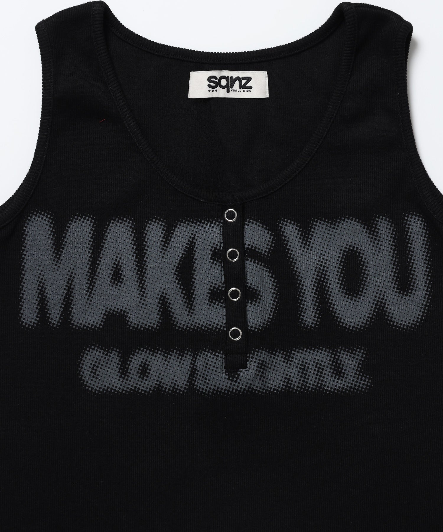 ※WEB限定 / レディースヘンリーネックタンクトップ / sqnz blur logo henley tank top ブラック